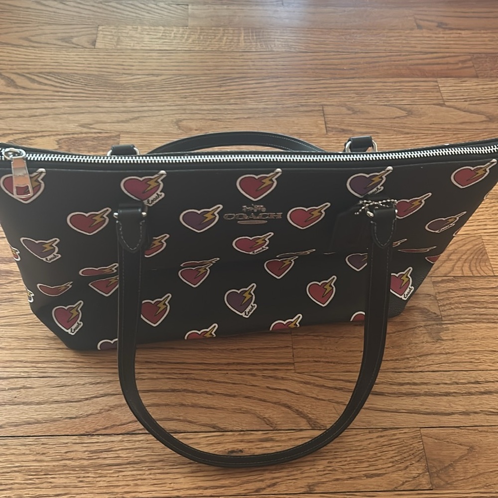 Coach Black Tote with Pink, Purple, Red and Yellow Heart Print - Picture 11 of 16